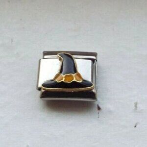 Black enamel witch hat 9mm stainless steel Italian bracelet charm bracelet link